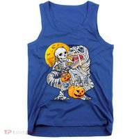 Skeleton Riding Mummy Dinosaur T Rex Halloween Funny Pumpkin Meaningful Gift Tank Top thumb 0