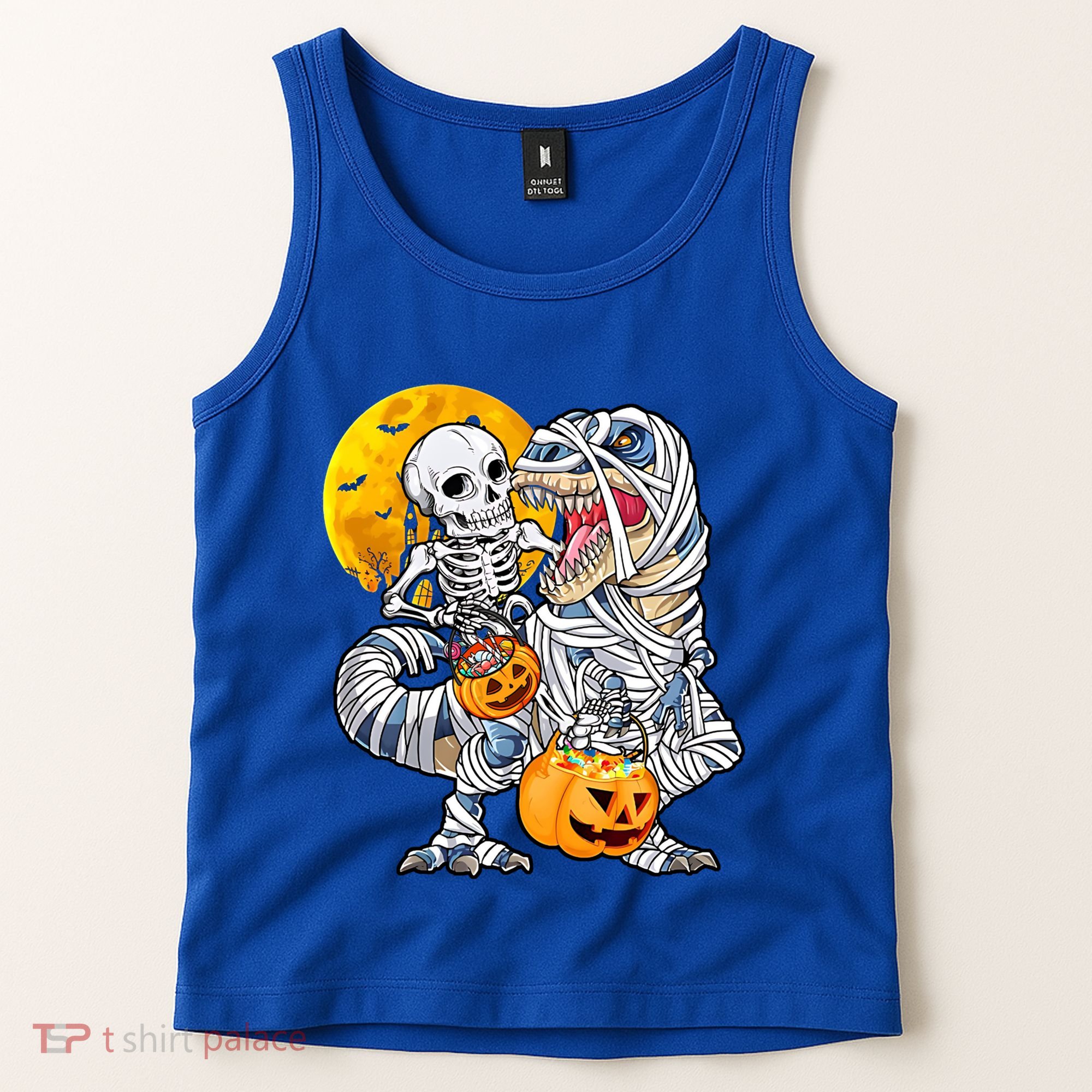 Skeleton Riding Mummy Dinosaur T Rex Halloween Funny Pumpkin Meaningful Gift Tank Top