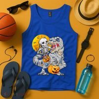 Skeleton Riding Mummy Dinosaur T Rex Halloween Funny Pumpkin Meaningful Gift Tank Top thumb 4