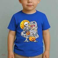Skeleton Riding Mummy Dinosaur T Rex Halloween Funny Pumpkin Meaningful Gift Toddler T-Shirt thumb 2
