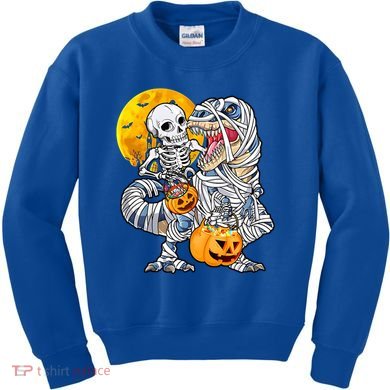 Skeleton Riding Mummy Dinosaur T Rex Halloween Funny Pumpkin Meaningful Gift Kids Sweatshirt