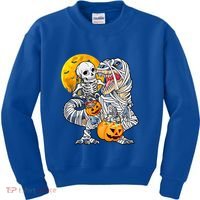 Skeleton Riding Mummy Dinosaur T Rex Halloween Funny Pumpkin Meaningful Gift Kids Sweatshirt thumb 0