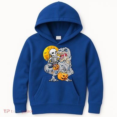 Skeleton Riding Mummy Dinosaur T Rex Halloween Funny Pumpkin Meaningful Gift Kids Hoodie