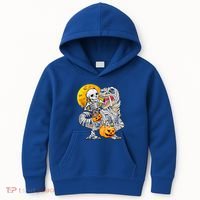 Skeleton Riding Mummy Dinosaur T Rex Halloween Funny Pumpkin Meaningful Gift Kids Hoodie thumb 0