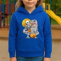 Skeleton Riding Mummy Dinosaur T Rex Halloween Funny Pumpkin Meaningful Gift Kids Hoodie thumb 3