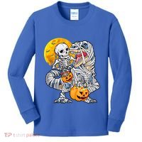 Skeleton Riding Mummy Dinosaur T Rex Halloween Funny Pumpkin Meaningful Gift Kids Long Sleeve Shirt thumb 0