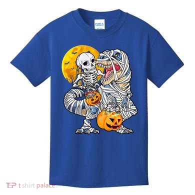 Skeleton Riding Mummy Dinosaur T Rex Halloween Funny Pumpkin Meaningful Gift Kids T-Shirt