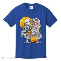 Skeleton Riding Mummy Dinosaur T Rex Halloween Funny Pumpkin Meaningful Gift Kids T-Shirt thumb 0