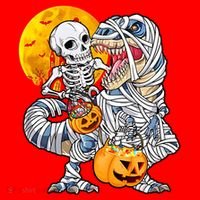 Skeleton Riding Mummy Dinosaur T Rex Halloween Funny Pumpkin Meaningful Gift Santa Hat thumb 1