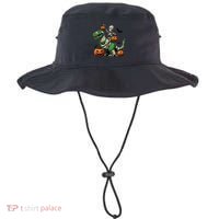 Skeleton Riding Mummy Dinosaur T Rex Halloween Funny Pumpkin Gift Bucket Hat thumb 0