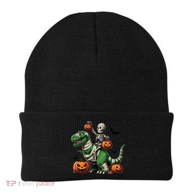 Skeleton Riding Mummy Dinosaur T Rex Halloween Funny Pumpkin Gift Beanie