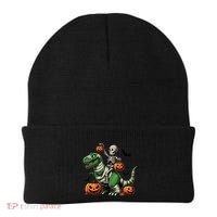 Skeleton Riding Mummy Dinosaur T Rex Halloween Funny Pumpkin Gift Beanie thumb 0