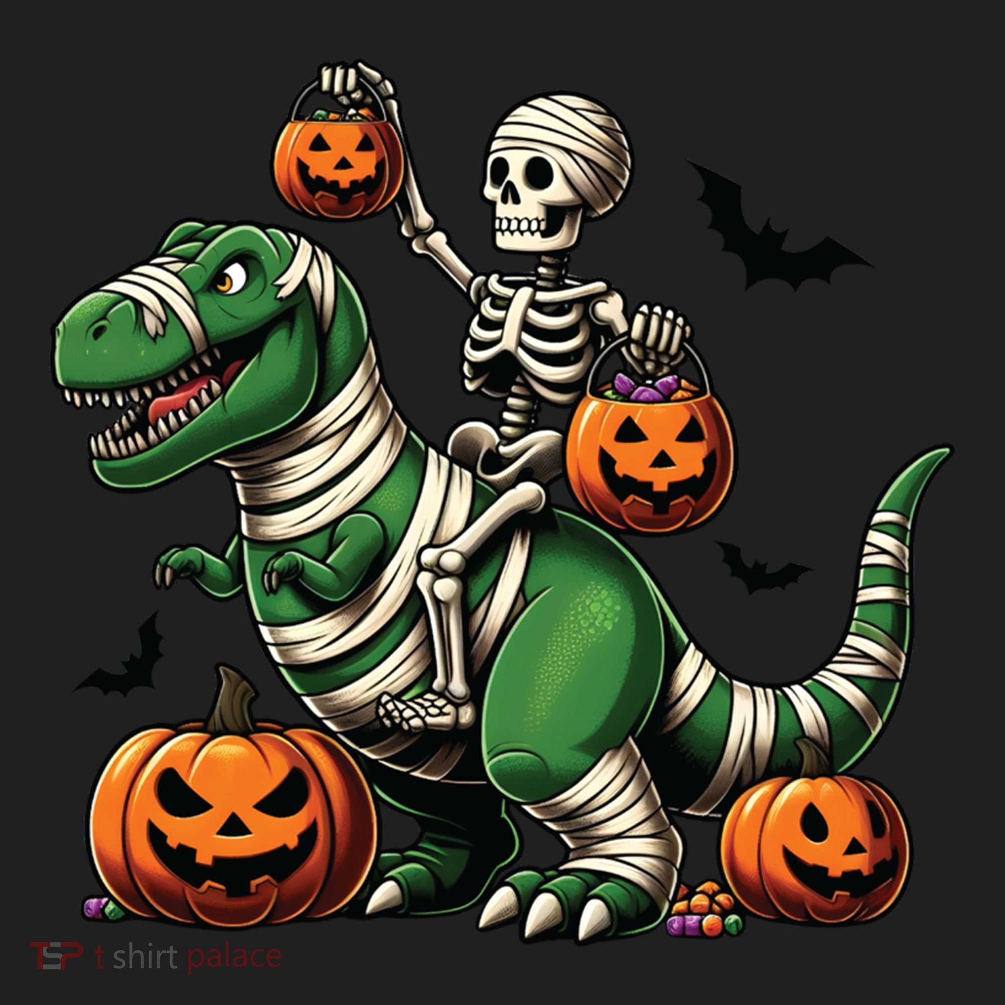 Skeleton Riding Mummy Dinosaur T Rex Halloween Funny Pumpkin Gift Beanie
