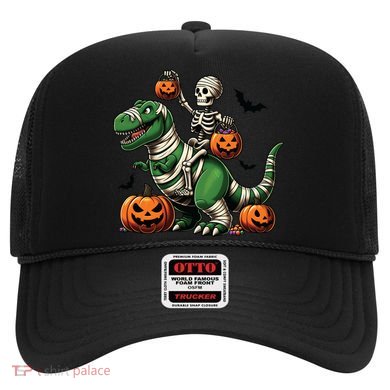 Skeleton Riding Mummy Dinosaur T Rex Halloween Funny Pumpkin Gift Hat