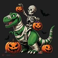 Skeleton Riding Mummy Dinosaur T Rex Halloween Funny Pumpkin Gift Hat thumb 2