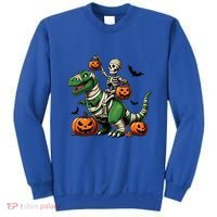 Skeleton Riding Mummy Dinosaur T Rex Halloween Funny Pumpkin Gift Sweatshirt thumb 0