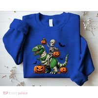 Skeleton Riding Mummy Dinosaur T Rex Halloween Funny Pumpkin Gift Sweatshirt thumb 2