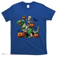 Skeleton Riding Mummy Dinosaur T Rex Halloween Funny Pumpkin Gift T-Shirt thumb 0