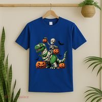Skeleton Riding Mummy Dinosaur T Rex Halloween Funny Pumpkin Gift T-Shirt thumb 2