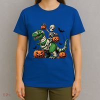 Skeleton Riding Mummy Dinosaur T Rex Halloween Funny Pumpkin Gift T-Shirt thumb 4