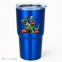 Skeleton Riding Mummy Dinosaur T Rex Halloween Funny Pumpkin Gift Tumbler thumb 0