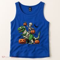 Skeleton Riding Mummy Dinosaur T Rex Halloween Funny Pumpkin Gift Tank Top thumb 2
