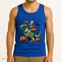 Skeleton Riding Mummy Dinosaur T Rex Halloween Funny Pumpkin Gift Tank Top thumb 3