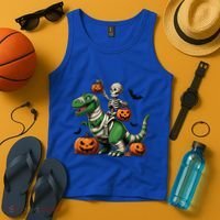 Skeleton Riding Mummy Dinosaur T Rex Halloween Funny Pumpkin Gift Tank Top thumb 4