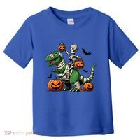 Skeleton Riding Mummy Dinosaur T Rex Halloween Funny Pumpkin Gift Toddler T-Shirt thumb 0