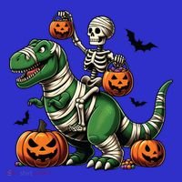 Skeleton Riding Mummy Dinosaur T Rex Halloween Funny Pumpkin Gift Visor thumb 3