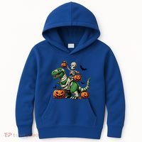 Skeleton Riding Mummy Dinosaur T Rex Halloween Funny Pumpkin Gift Kids Hoodie thumb 0