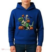 Skeleton Riding Mummy Dinosaur T Rex Halloween Funny Pumpkin Gift Kids Hoodie thumb 4