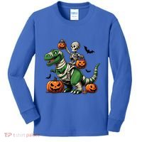 Skeleton Riding Mummy Dinosaur T Rex Halloween Funny Pumpkin Gift Kids Long Sleeve Shirt thumb 0
