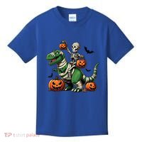 Skeleton Riding Mummy Dinosaur T Rex Halloween Funny Pumpkin Gift Kids T-Shirt thumb 0