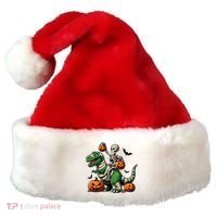 Skeleton Riding Mummy Dinosaur T Rex Halloween Funny Pumpkin Gift Santa Hat thumb 0