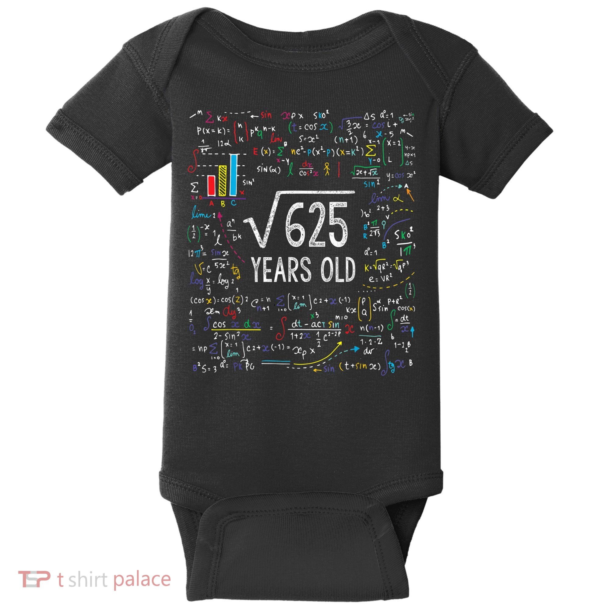 Square Root Of 625 25th Birthday 25 Year Old Gifts Math Bday Baby Bodysuit