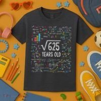 Square Root Of 625 25th Birthday 25 Year Old Gifts Math Bday Kids T-Shirt thumb 3