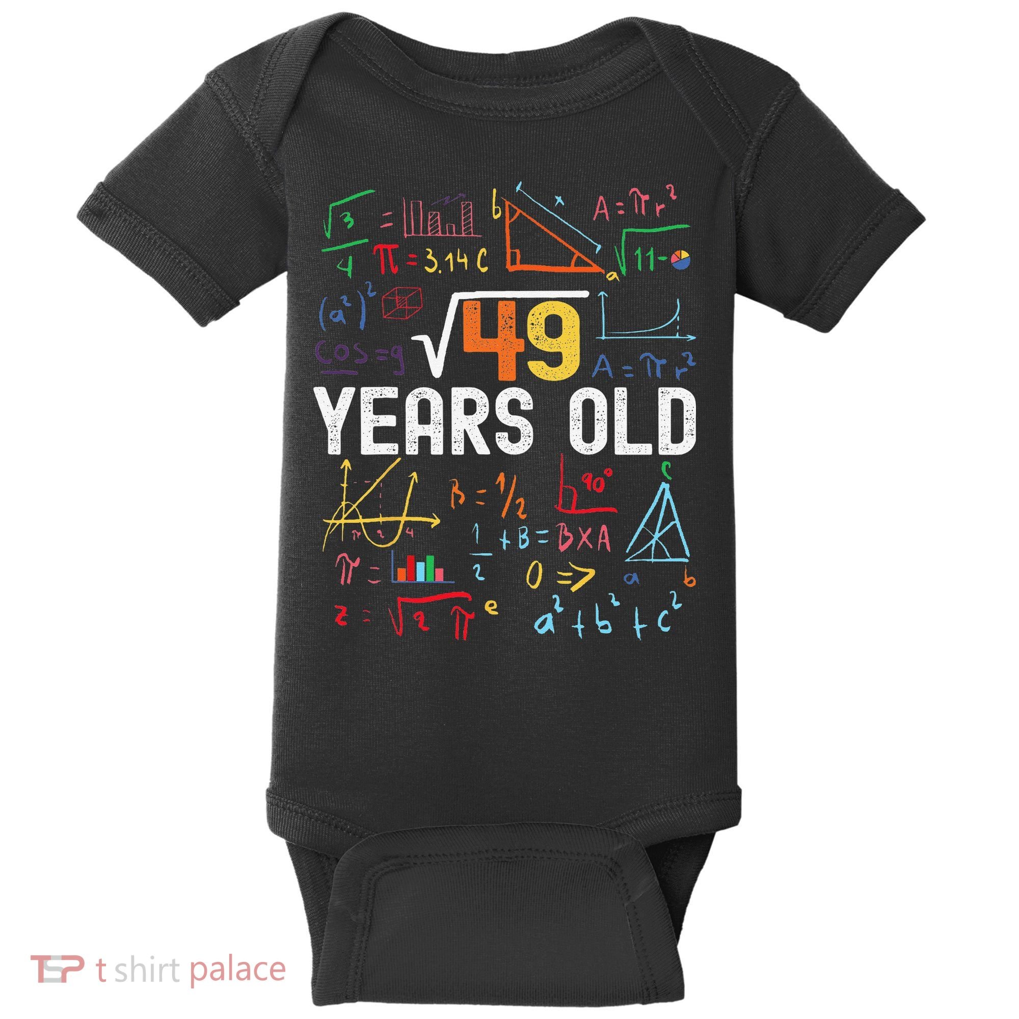 Square Root Of 49 7th Birthday 7 Years Old Birthday Baby Bodysuit