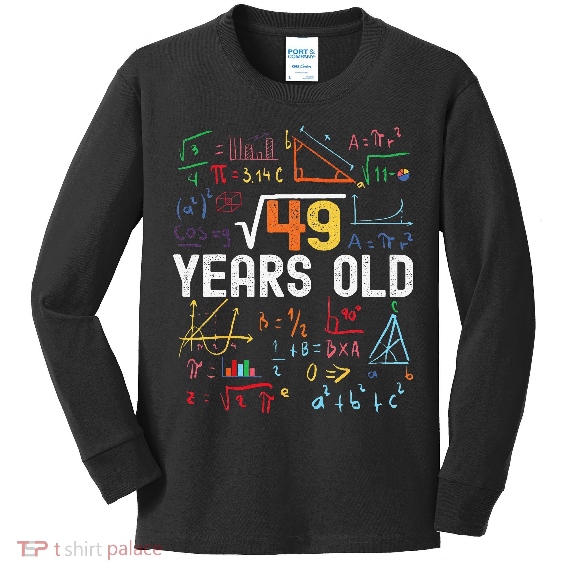 Square Root Of 49 7th Birthday 7 Years Old Birthday Kids Long Sleeve Shirt
