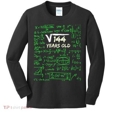 Square Root Of 144 12th Birthday 12 Years Old Gift Cool Gift Kids Long Sleeve Shirt