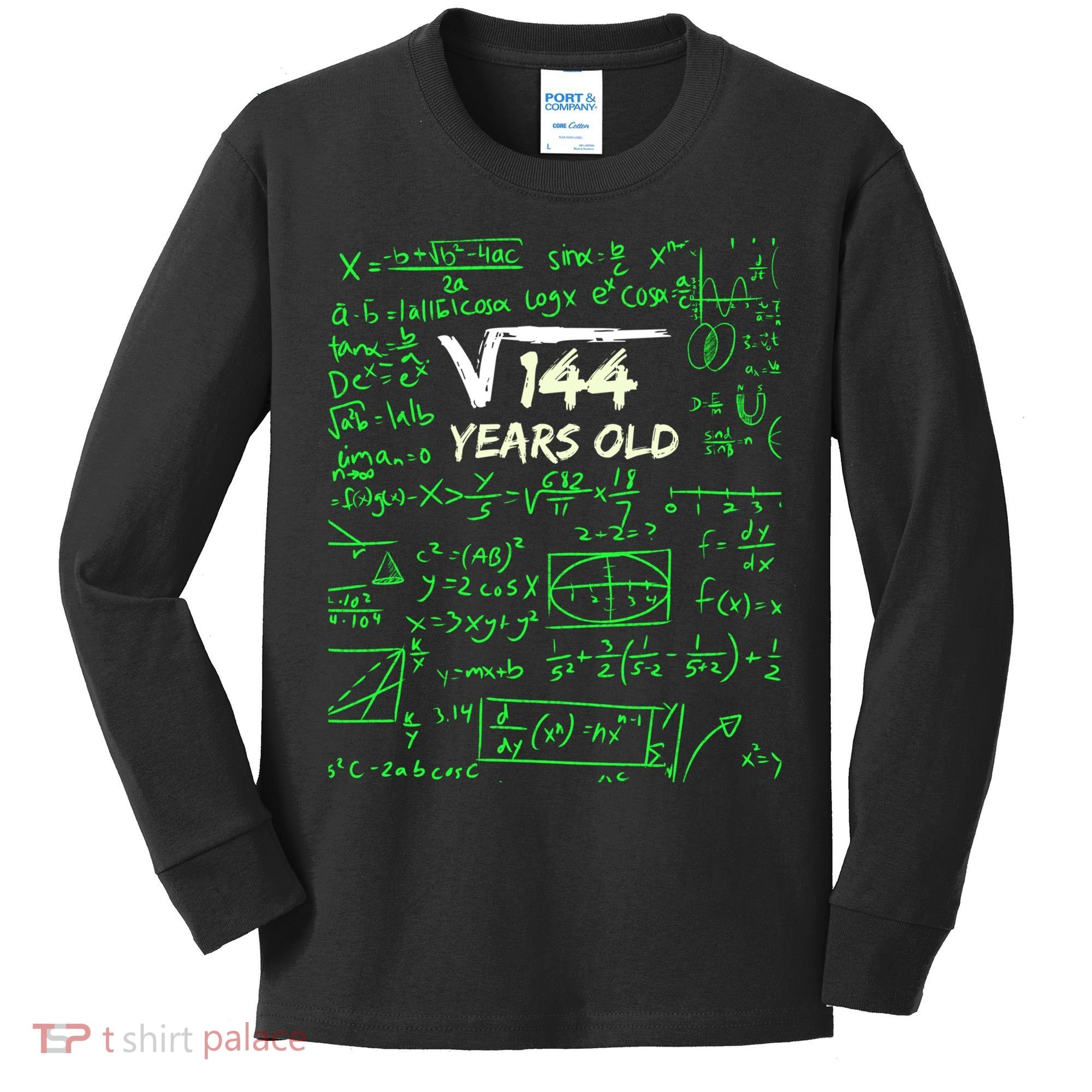 Square Root Of 144 12th Birthday 12 Years Old Gift Cool Gift Kids Long Sleeve Shirt