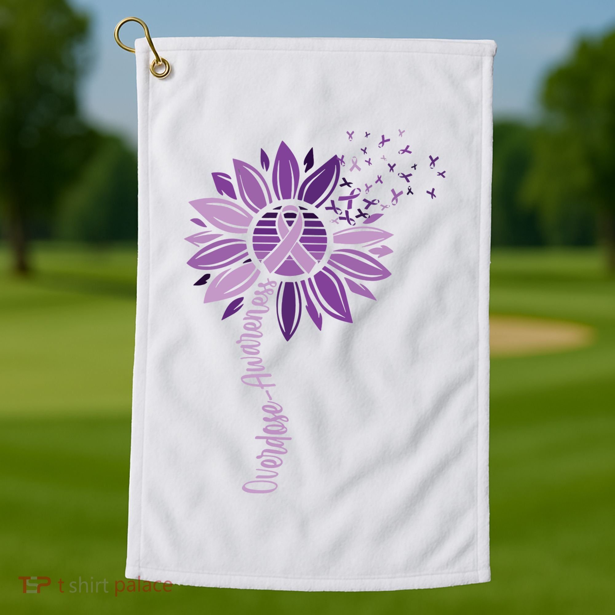 Sunflower Ribbons Overdose Awareness Golf Towel