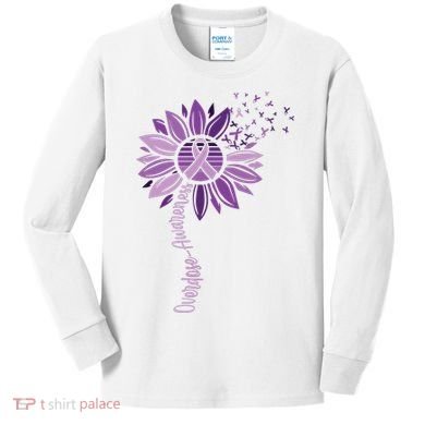 Sunflower Ribbons Overdose Awareness Kids Long Sleeve Shirt