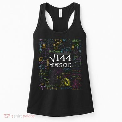 Square Root Of 144 12th Birthday Funny 12 Year Old Nerd Math Women's Tank Top