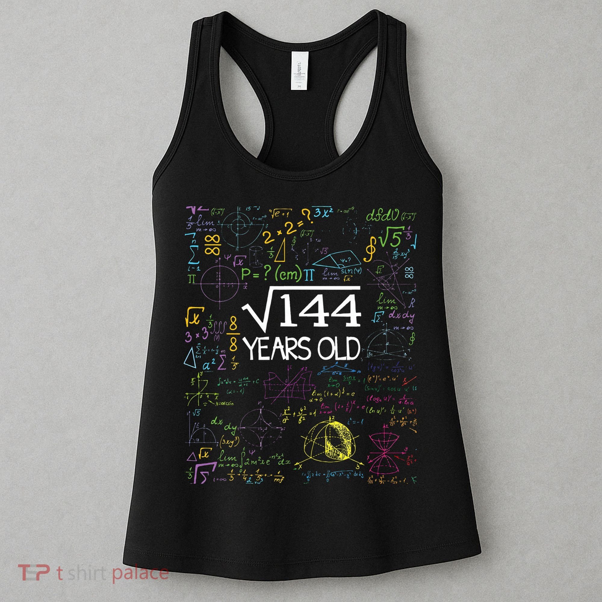Square Root Of 144 12th Birthday Funny 12 Year Old Nerd Math Women's Tank Top