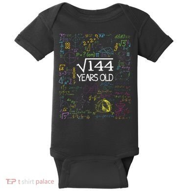 Square Root Of 144 12th Birthday Funny 12 Year Old Nerd Math Baby Bodysuit