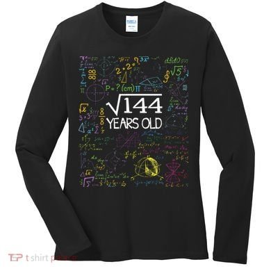Square Root Of 144 12th Birthday Funny 12 Year Old Nerd Math Women's Long Sleeve Shirt