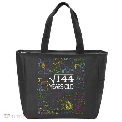Square Root Of 144 12th Birthday Funny 12 Year Old Nerd Math Tote Bag