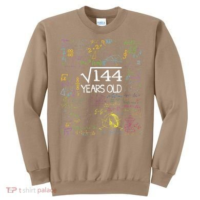 Square Root Of 144 12th Birthday Funny 12 Year Old Nerd Math Sweatshirt