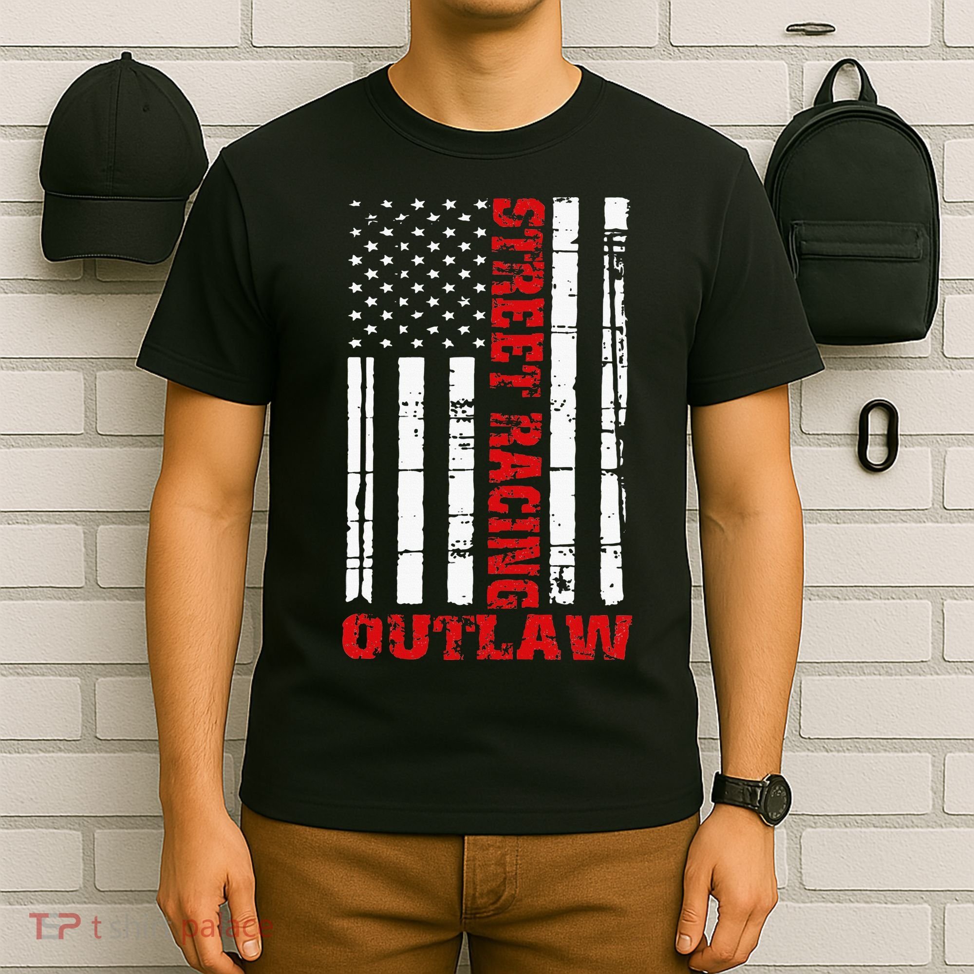 Street Racing Outlaw Flag American Drag Racing T-Shirt